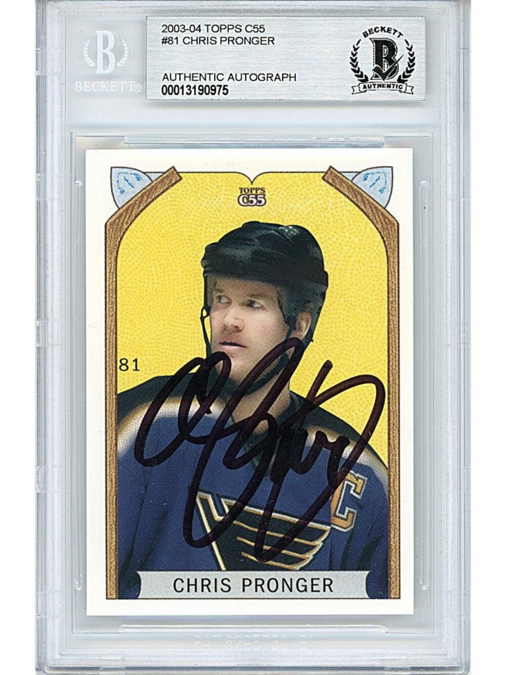 Chris Pronger Signed Blues 2003-04 Topps C55 Hockey Card Beckett BAS Autographed